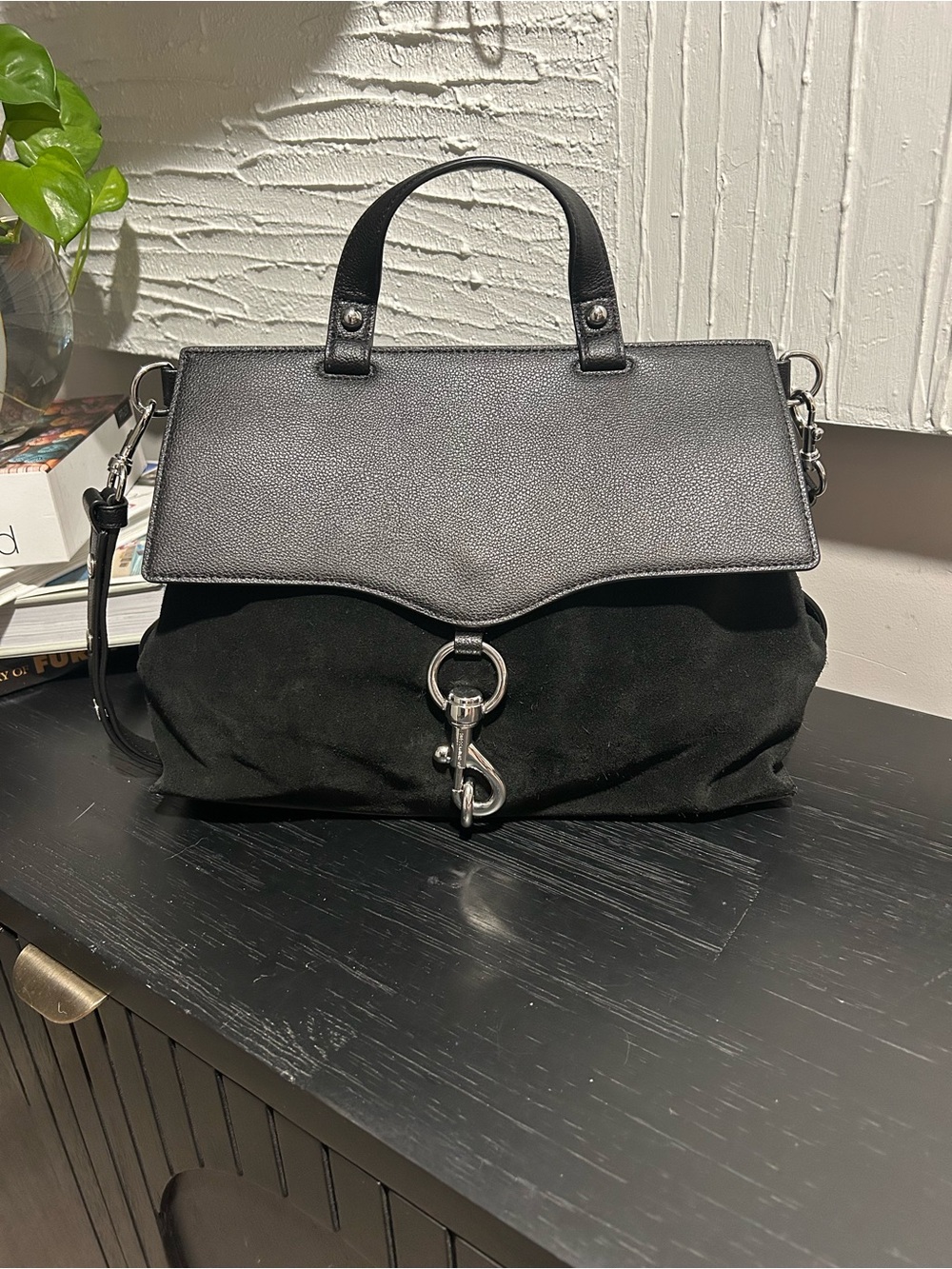 Rebecca Minkoff Keith Medium Suede & Leather Satchel Crossbody – Black